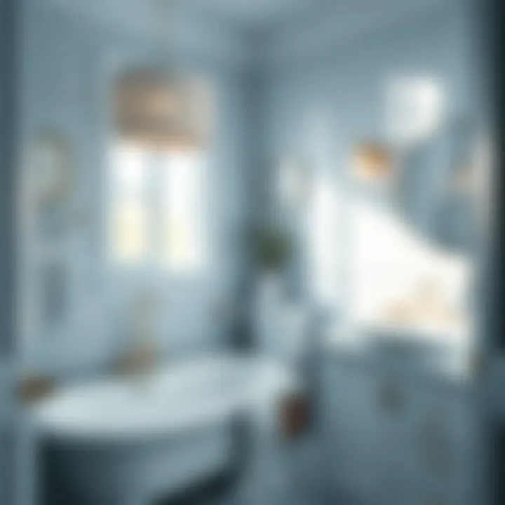 Soothing Light Blue Farmhouse Bathroom Soothing light blue tones in a cozy farmhouse bathroom