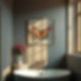 Delicate butterfly wall art in a serene bathroom setting