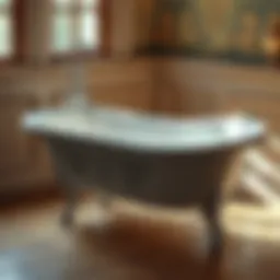 A stunning vintage cast iron clawfoot bathtub showcasing intricate design