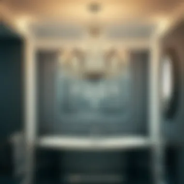 Sophisticated Chrome Chandelier in Bath Space Bright chrome chandelier adding sophistication to a bath space