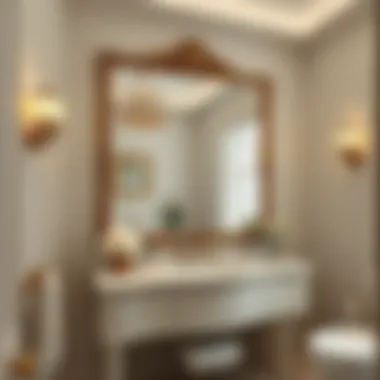 Elegant Bathroom Design with Vanity Mirror Stunning bathroom with a large vanity mirror reflecting elegant decor
