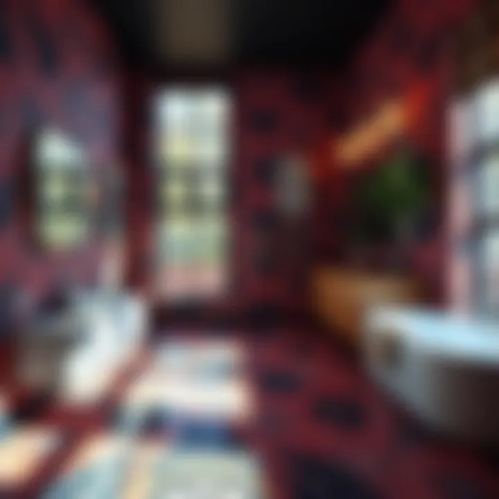 Innovative Flooring Design Trends in a Contemporary Bathroom A vibrant bathroom showcasing innovative flooring design trends, highlighting modern aesthetics.
