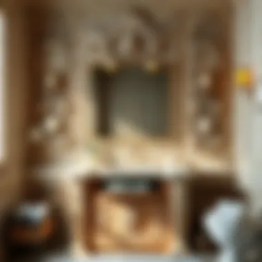 Intricate Carvings in Bathroom Vanity Ornately designed bathroom vanity showcasing intricate carvings