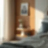 Modern minimalist end table in a cozy bedroom setting