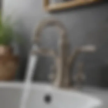 Close-up view of the functionality of Kohler two handle bathroom faucet with water flow