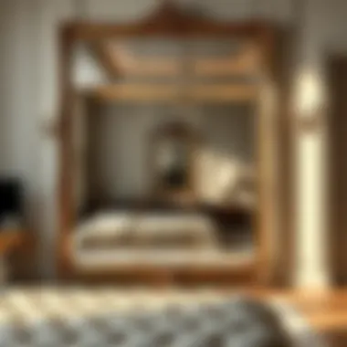 Elegant large mirror reflecting a stylish bedroom