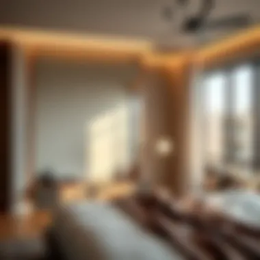 Modern designed large mirror enhancing a minimalist bedroom