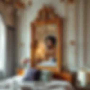 Large vintage mirror adding character to a classic bedroom