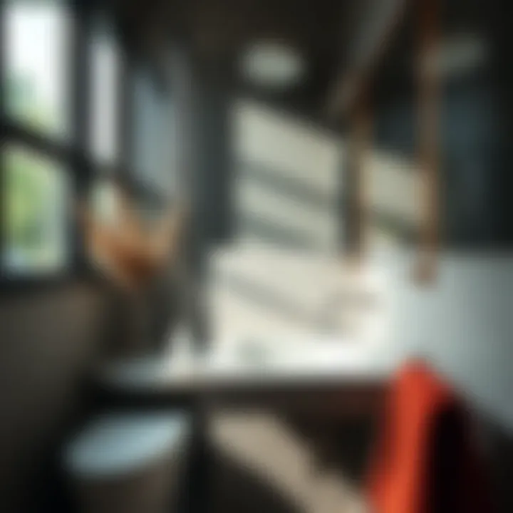 Trendy design elements surrounding a drop-in bathroom sink