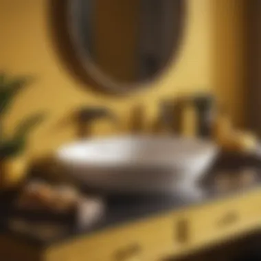 Chic mustard bathroom accessories set displayed on a countertop