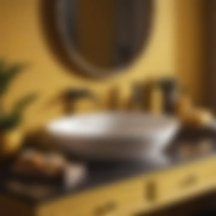 Chic mustard bathroom accessories set displayed on a countertop