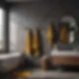 Stylish mustard towels hanging elegantly in a modern bathroom