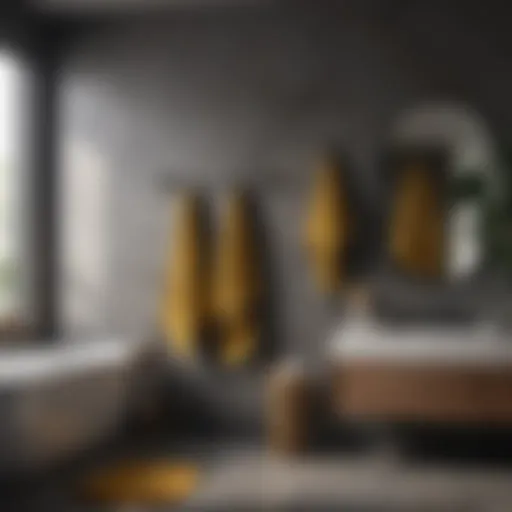 Stylish mustard towels hanging elegantly in a modern bathroom