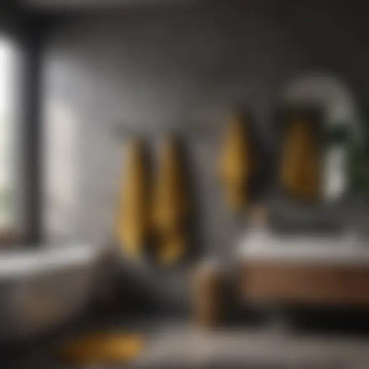 Stylish mustard towels hanging elegantly in a modern bathroom