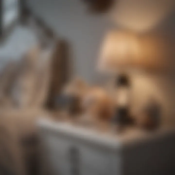 A well-arranged bedside table with seashells and a lantern