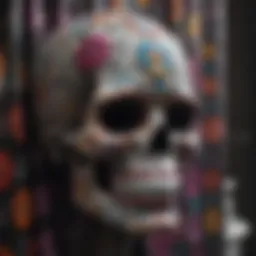 Colorful sugar skull shower curtain adorned with intricate designs