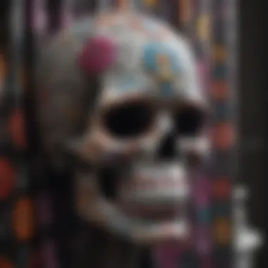 Colorful sugar skull shower curtain adorned with intricate designs