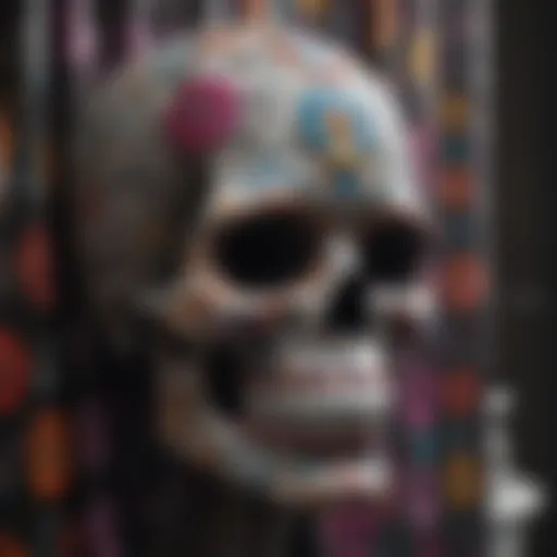 Colorful sugar skull shower curtain adorned with intricate designs