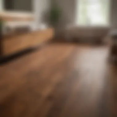 Elegant teak flooring in a modern bathroom with stylish fixtures