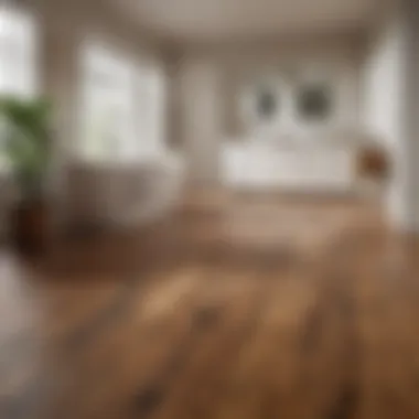 Teak flooring contrasted with white cabinetry and contemporary decor