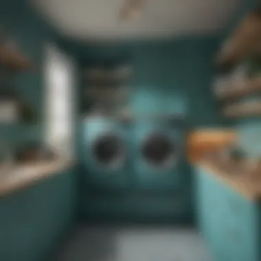 Functional layout of a teal laundry room