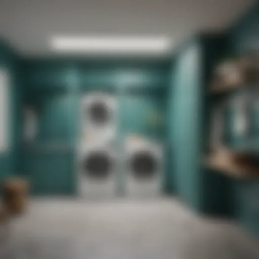 Stylish teal laundry room with modern decor