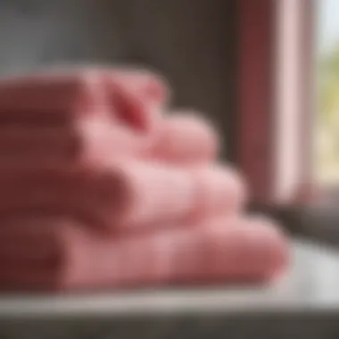 Quality Fabric of Pink Towels Close-up of pink hand towels showcasing fabric quality and color