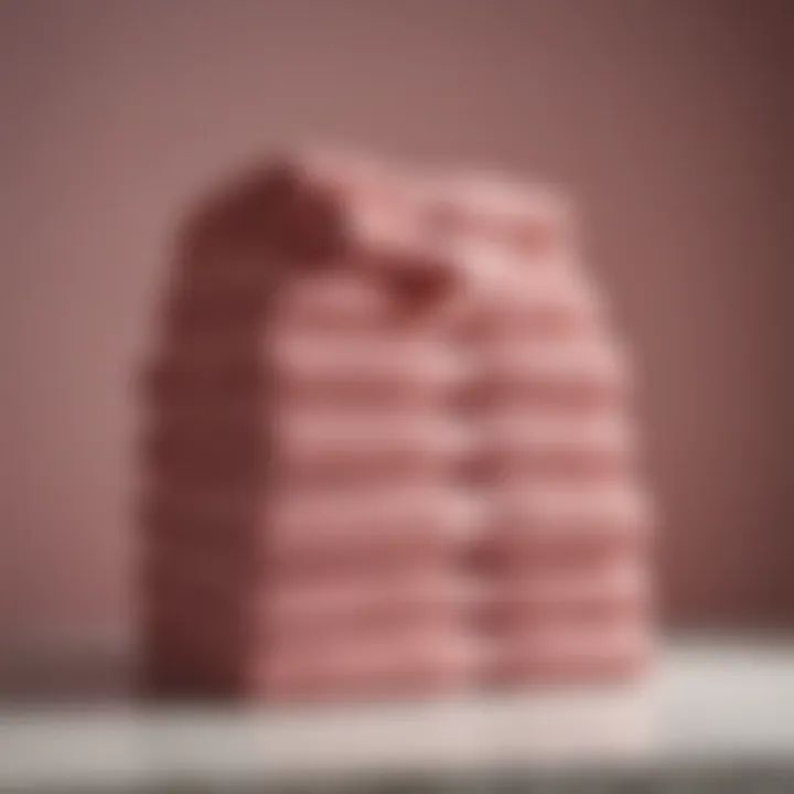 Variety of textures in pink bathroom towels arranged aesthetically