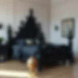 Elegant black gothic bed with intricate detailing