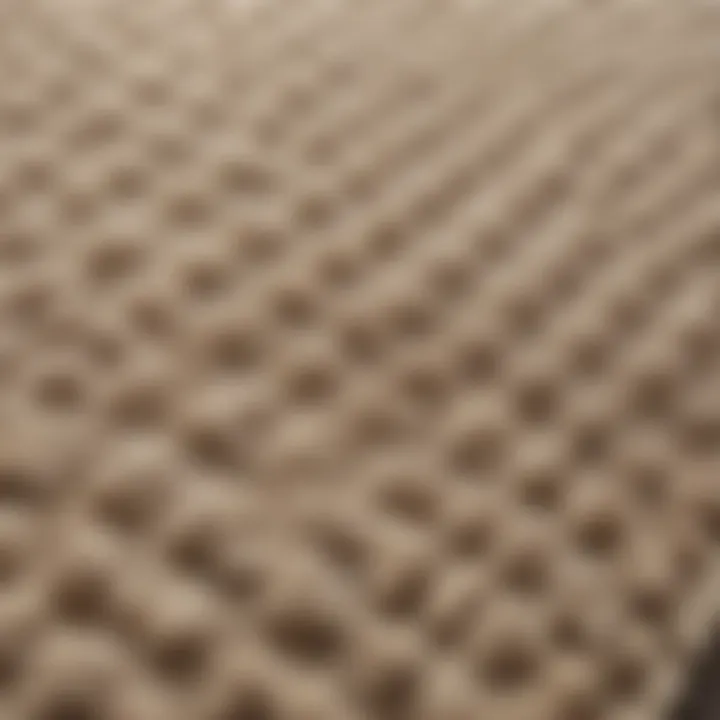 Close-up of luxurious fabric texture of a beige bathroom rug