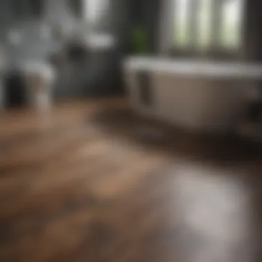 Luxurious vinyl flooring that mimics wood in a bathroom setting