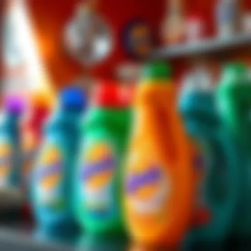 Vibrant display of Gain detergent bottles showcasing various scents