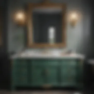 Luxurious forest green bathroom vanity with gold fixtures