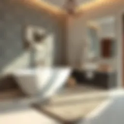 Elegant contour bath rug set in a modern bathroom setting