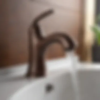 Close-up of oil rubbed bronze finish Close-up showcasing the finish of the faucet
