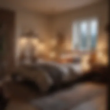 Cozy Bedroom with Soft Night Lights A cozy bedroom illuminated by soft night lights creating a serene atmosphere.