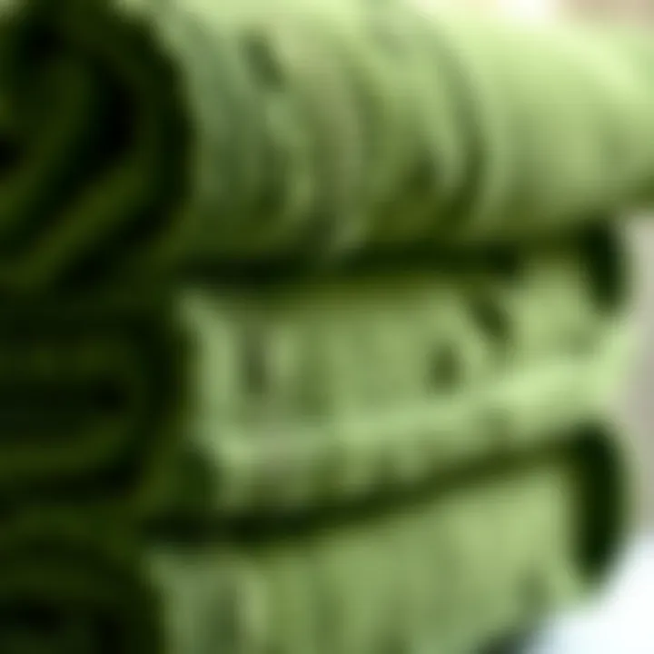 Close-up of soft texture of army green bath towel
