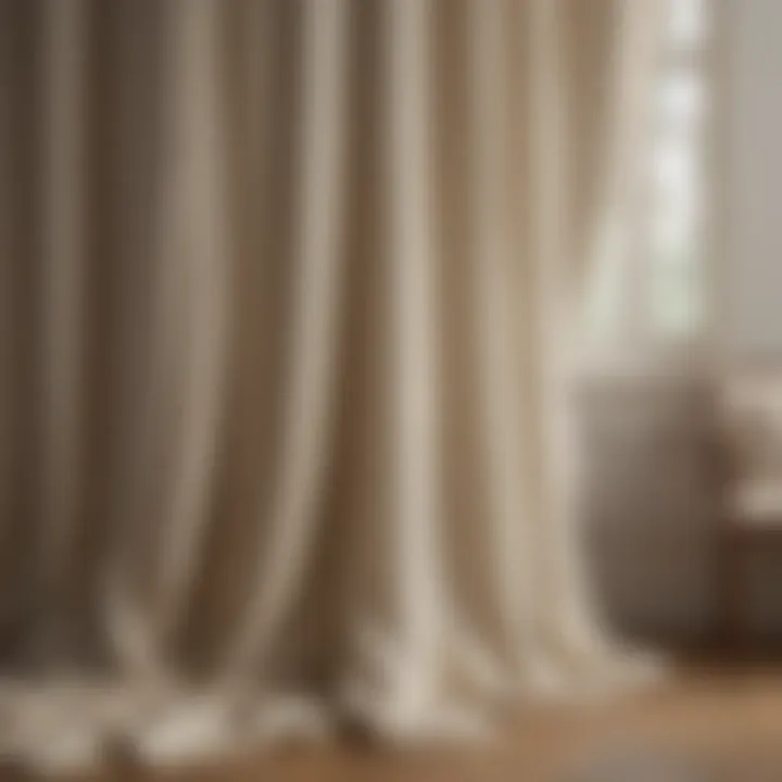 Close-up of the luxurious fabric of ivory curtains