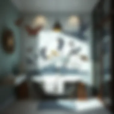 A whimsical bathroom adorned with artistic wall art