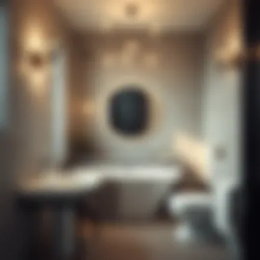 A modern bathroom featuring unconventional lighting fixtures