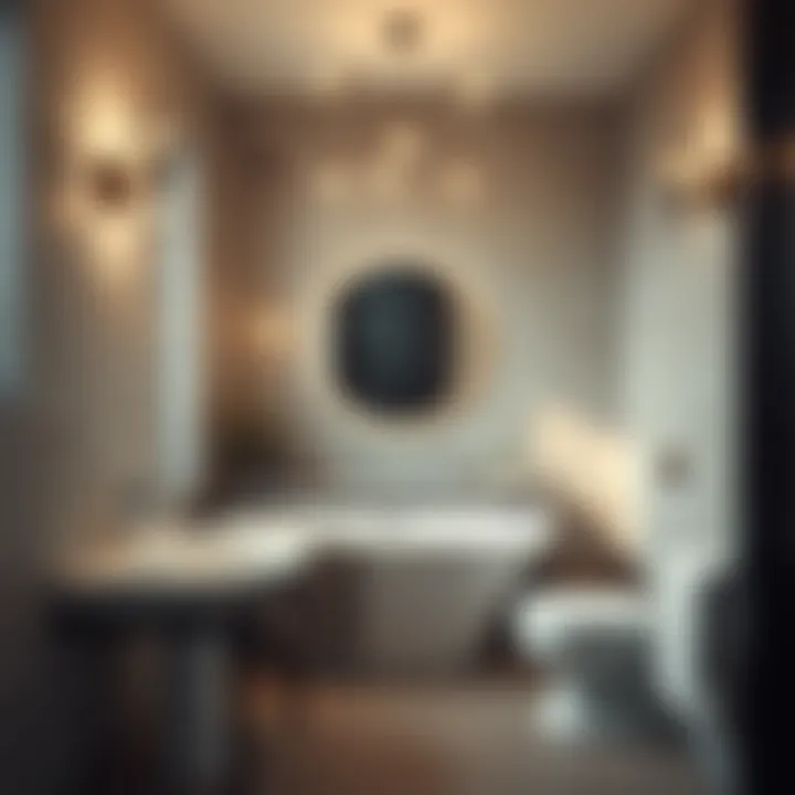 A modern bathroom featuring unconventional lighting fixtures