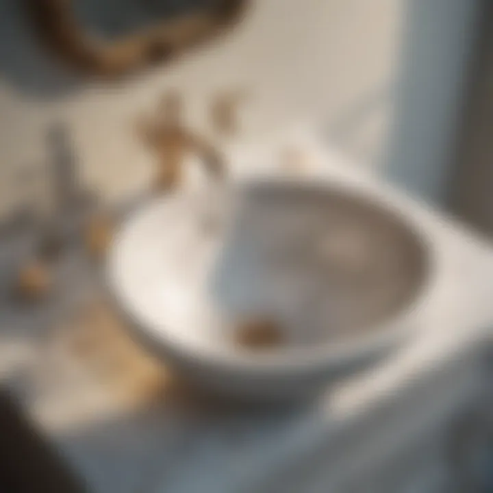 Close-up of a vintage bathroom sink with intricate design