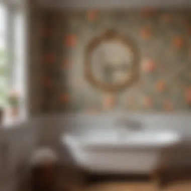 Vintage floral wallpaper border enhancing a traditional bathroom