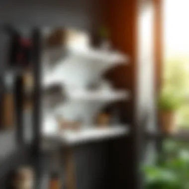 Installation of white wall mounted shelves with tools and brackets
