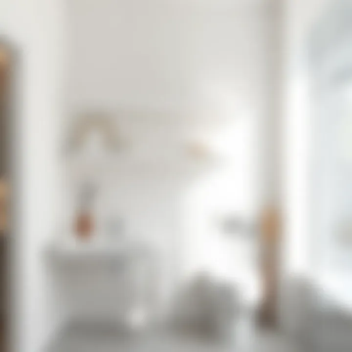 Stylish white wall mounted shelves in a minimalist bathroom setting