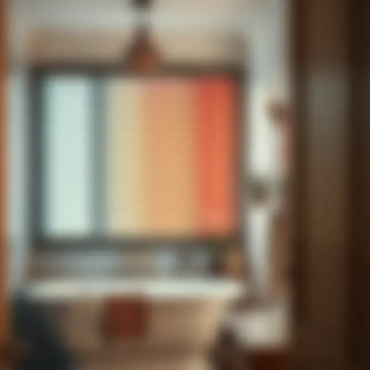 Faux wood blinds in varying colors enhancing bathroom decor