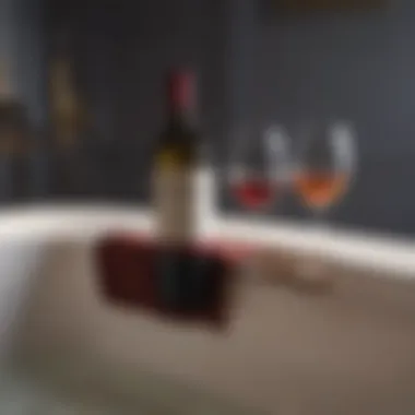 Selection of fine wines alongside a bathtub wine holder.