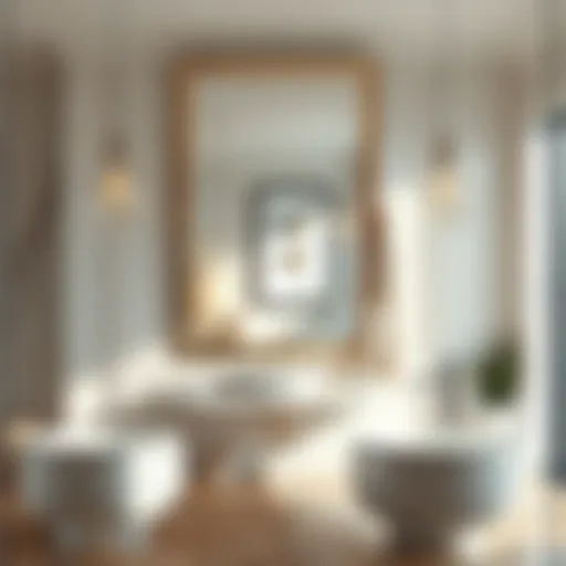 Elegant floating mirror reflecting a contemporary bathroom design