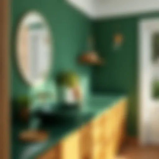 Elegant green countertop paired with natural wood cabinetry