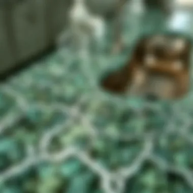 Close-up of recycled glass countertop showcasing unique textures